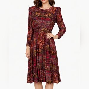 Vintage 80s Boho Tapestry Floral Paisley Patchwork Midi Dress Sz Medium